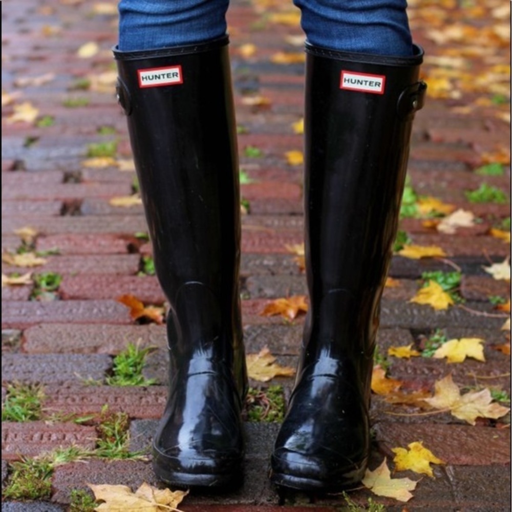 Hunter Tall High Gloss Black Boots Sz 7 $160